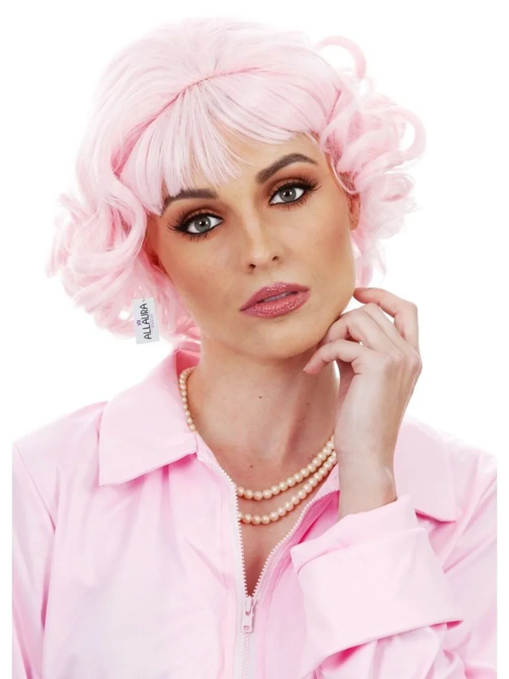 Women's Pink 10 Inch Heat Resistant Realistic Disco Long Curly Hair Wigs